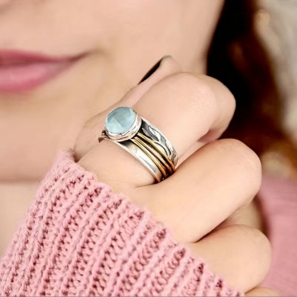 Brand New Turquoise Bohemian Silver Ring, Size 8 - Picture 2 of 4
